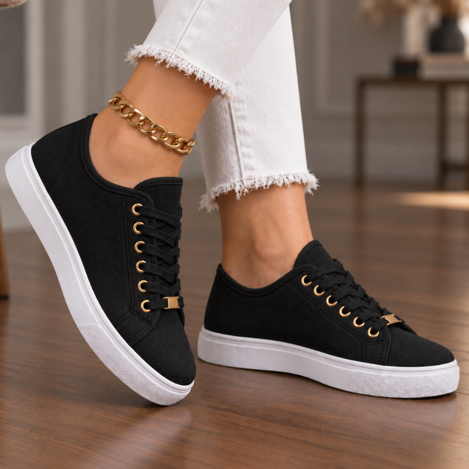 Tênis Feminino Casual Preto Sapatênis Confortável Leve Macio
