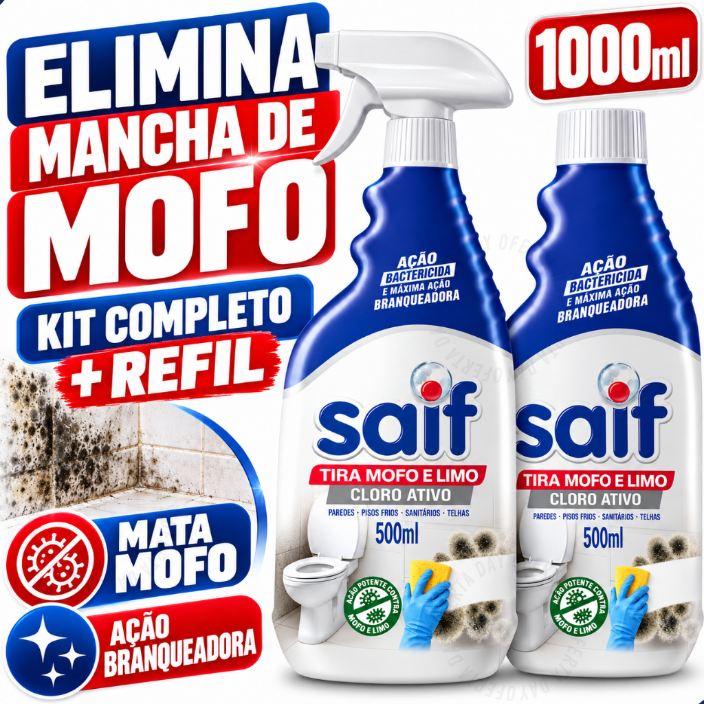 Kit Tira Mata Mofo 1L Pronto Para Uso Anti Não Volta Elimina Parede Teto Piso Armário Madeira Bolor