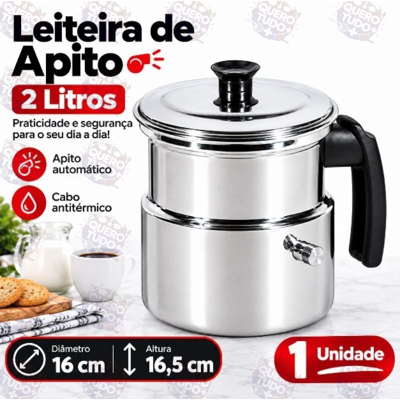 Leiteira fervedor de leite com apito térmica Polido com Bico- 2 Litros, Canecão, Fervedor.