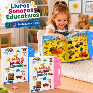 Livro Infantil Bilíngue Português-Inglês Interativo com Som e Toque Inteligente Educativo para Crianças de 2 a 6 Anos