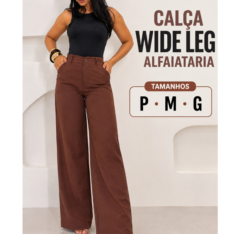 Calça Pantalona Alfaiataria Feminina Cintura Alta Premium Elegante