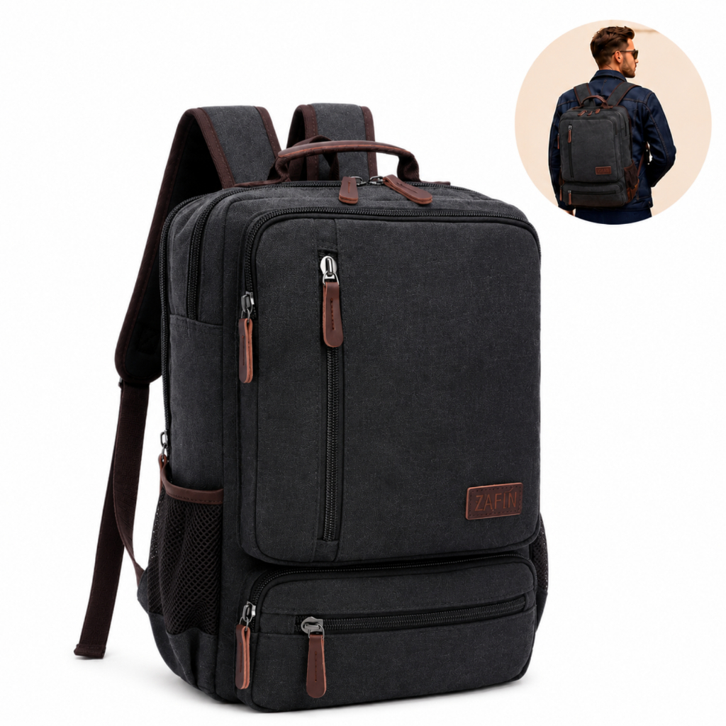 Mochila de Lona Masculina Executiva para Notebook 15.6  Resistente para Trabalho, Faculdade e Viagem