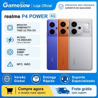 Realme P4 Power 5G, Versão Global, 256/512GB + 8/12GB RAM, Processador Dimensity 7400 Ultra, Bateria 10001mAh