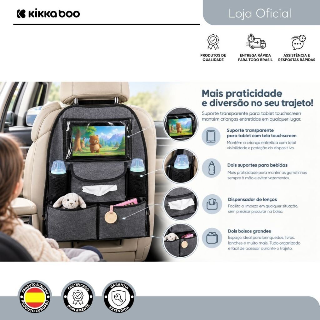 Bolsa Organizadora Banco de Carro Infantil Suporte Tablet Touchscreen Porta Copos Lenços kikkaboo · foto 2