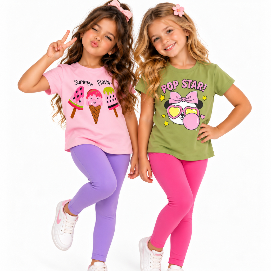 Conjunto Meia Estação Infantil Menina | Camiseta Manga Curta + Legging | Envio Sortido