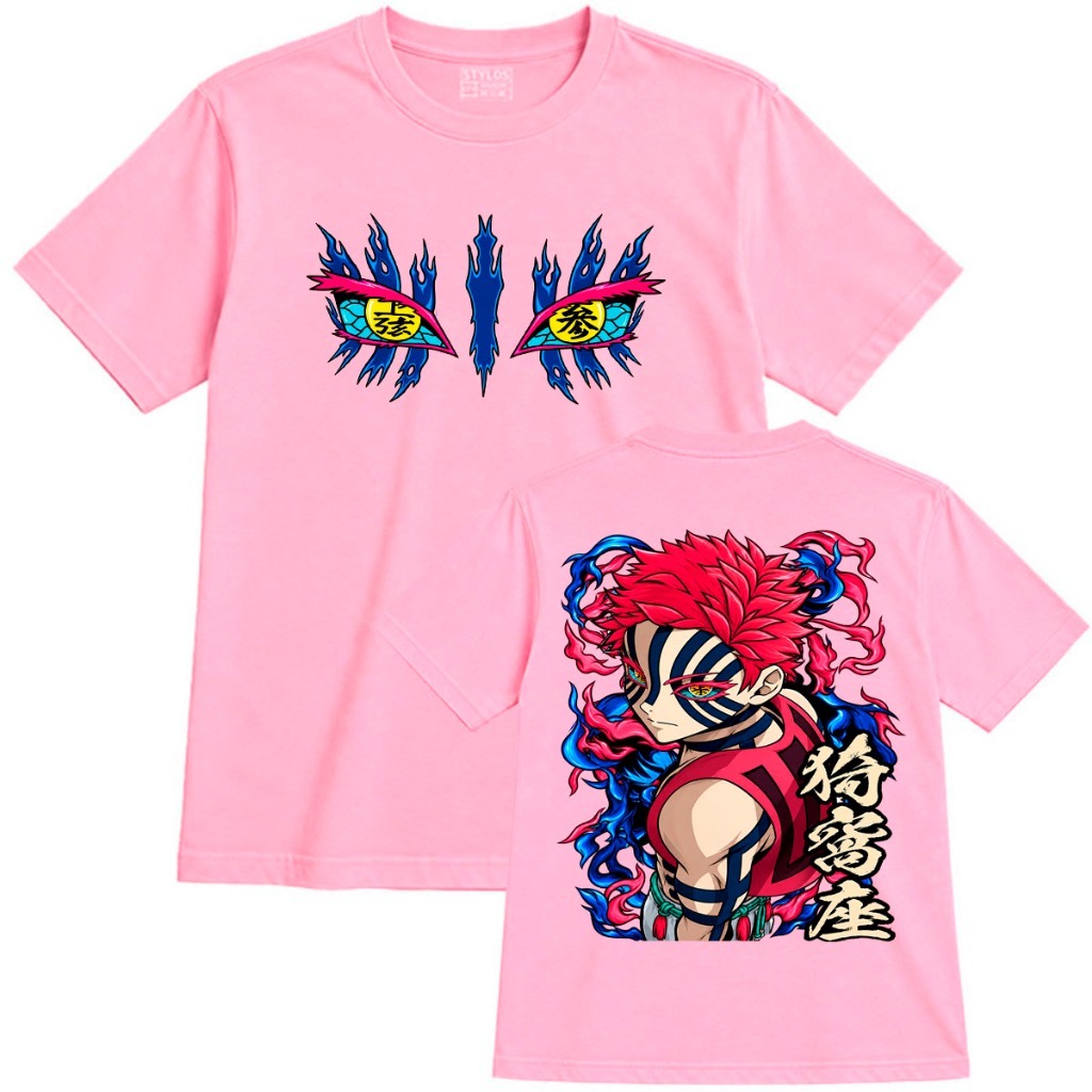 Camisa Masculina T-Shirt Roupa Algodão Casual Akaza olhos Estampas Desenho Anime Manga Demon Slayer Oni — imagem 2 de 2