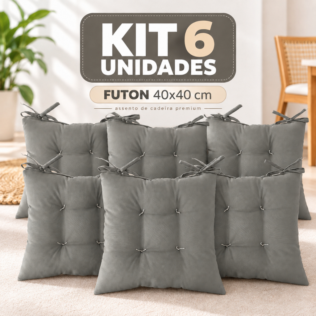 Kit 6 Assentos de Cadeira Futon 40x40cm Almofada Cheia Oxford Premium