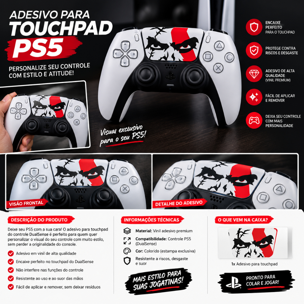 Adesivo Touchpad Controle PS5 DualSense Kratos God of War