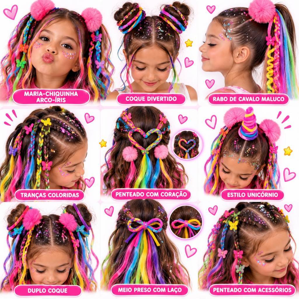 Kit Cabelo Divertido Maluco Festa Carnaval Fantasia Luxo Glitter — imagem 2 de 2