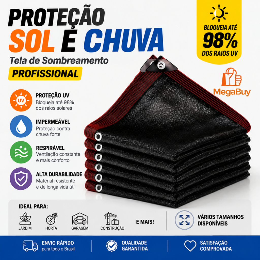 Tela de Sombreamento 98% com Cintas Reforçadas para Garagem Piscina