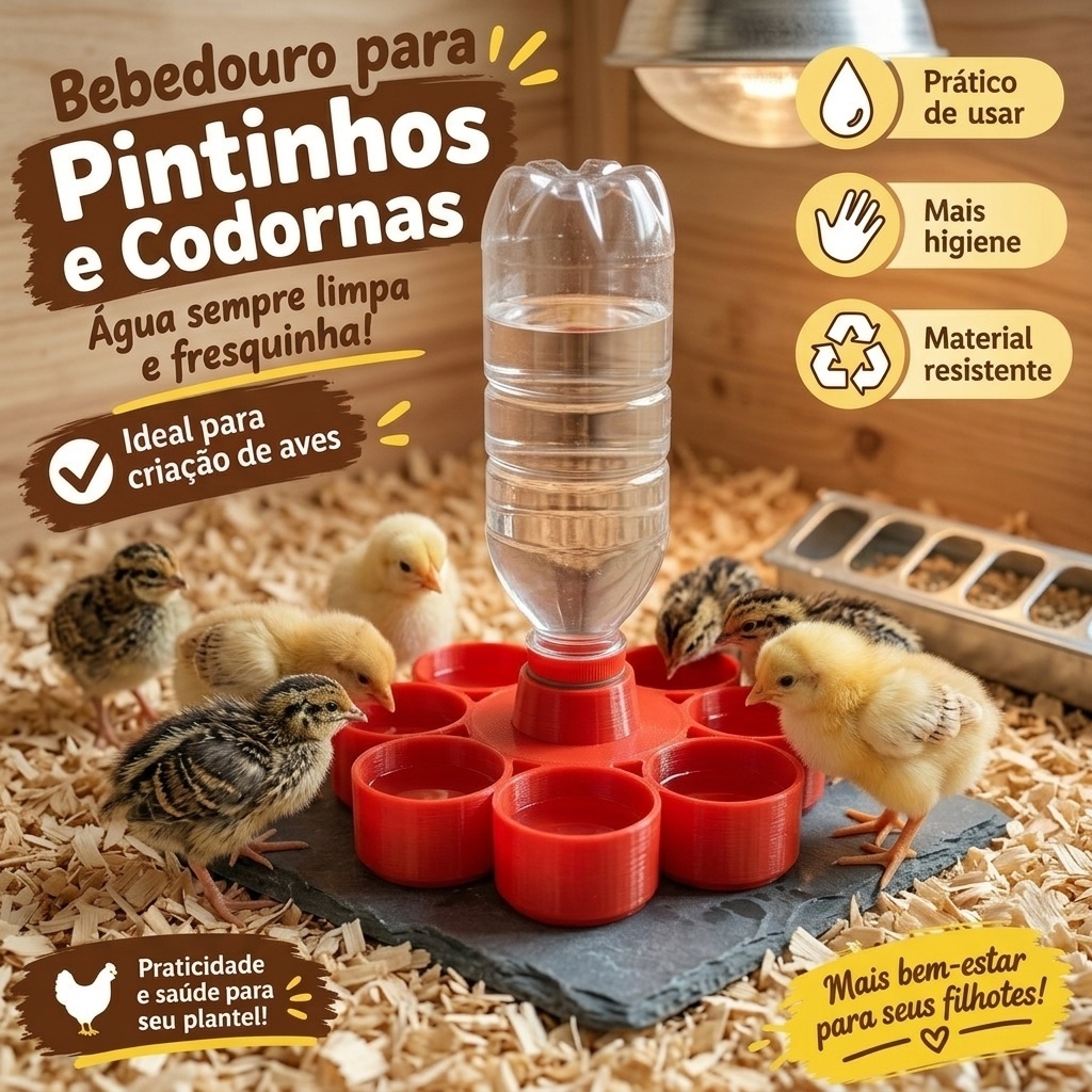 Bebedouro Agua Automatico Aves Pintinhos Codornas Universal Garrafa Pet Galinheiro Granja Criatorio