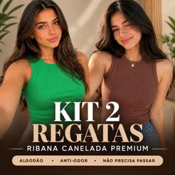 Kit 2 Blusas Feminina Regata Canelada Ribana Premium Social Americana Basica Promoção