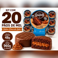 Pães Pão de Mel Brumelli Recheados com Doce de Leite Cobertura de Chocolate ao Leite 960g