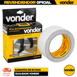 Fita Antiderrapante 5 Metros x 50mm Transparente Vonder Escadas Pisos Lisos e Escorregadios PREMIUM