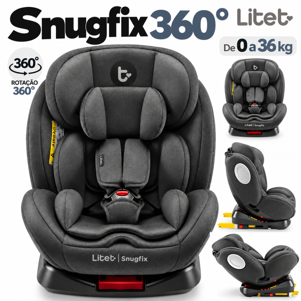 Cadeira Para Auto 0 A 36 Kg Isofix Com Rotação 360º Snugfix Preta - Litet