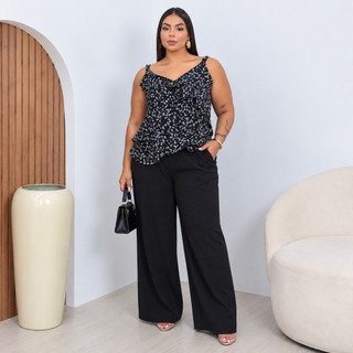 Blusa Regata Feminina Plus Size Estampada com Babados Floral Crepinho Soltinha Fresquinha G GG G1 G2 G3- Eliza