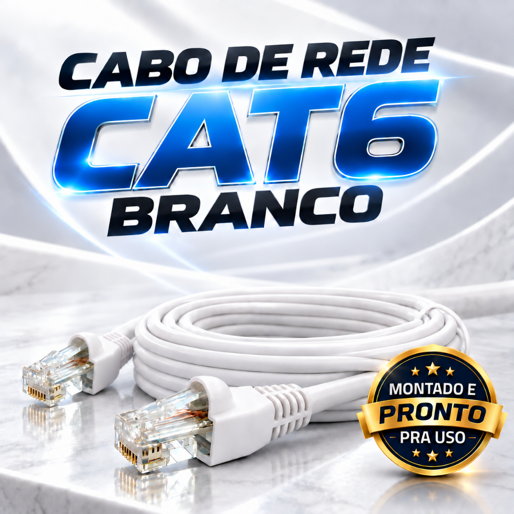 CABO DE REDE CAT6  BRANCO GIGABIT ULTRA VELOCIDADE 1M / 2M/ 3M / 5M / 10M / 15M / 20M