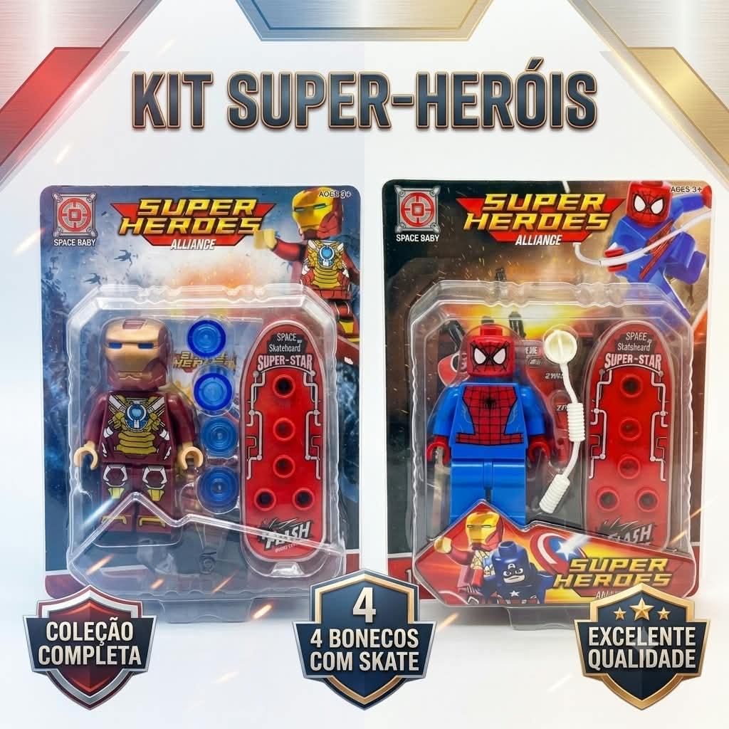 Kit Bloco de Montar Heroes Bonecos Articulados Com Acessórios Infantil