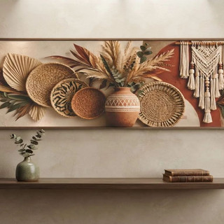 Quadro Sala DECORAÇAO  100x40 Artes Vaso Ceramica E Formas Em Peneiras