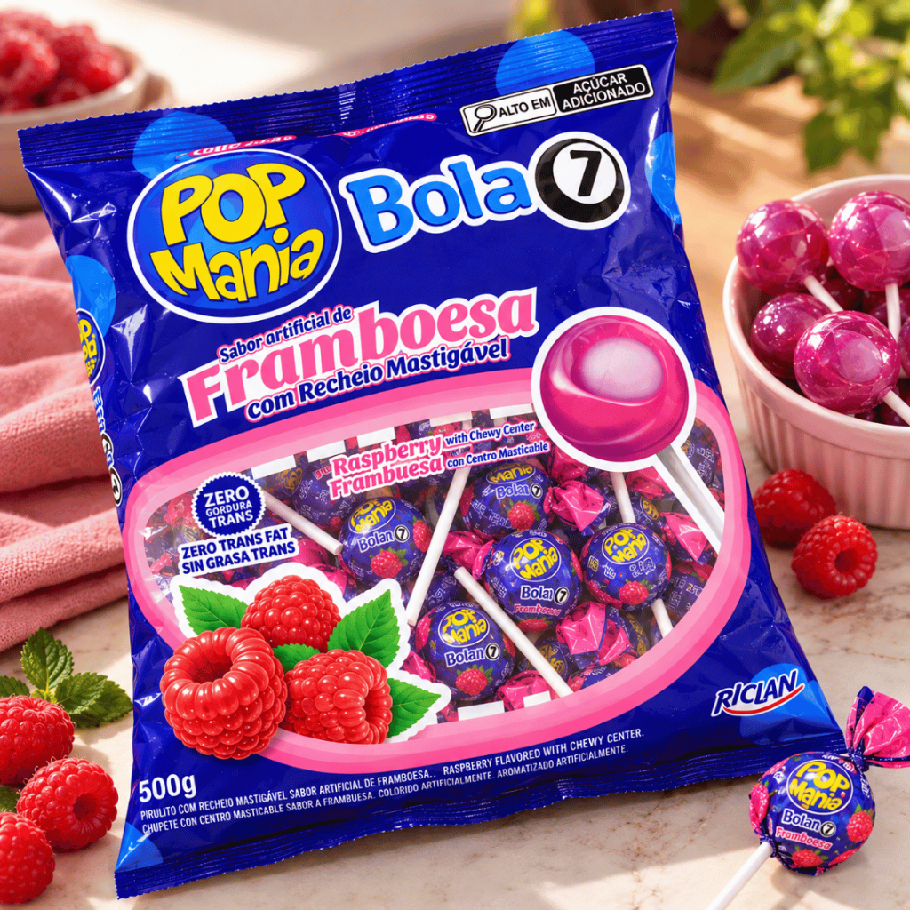 Pirulito Bola 7 Framboesa Recheio Mastigável 500g Riclan — imagem 2 de 2
