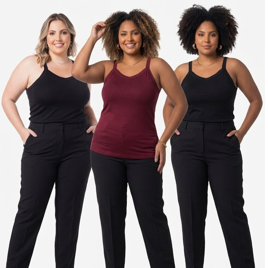 Kit 3 Regatas Femininas Básicas Viscolycra Malha Viscose com Elastano Leve 1123