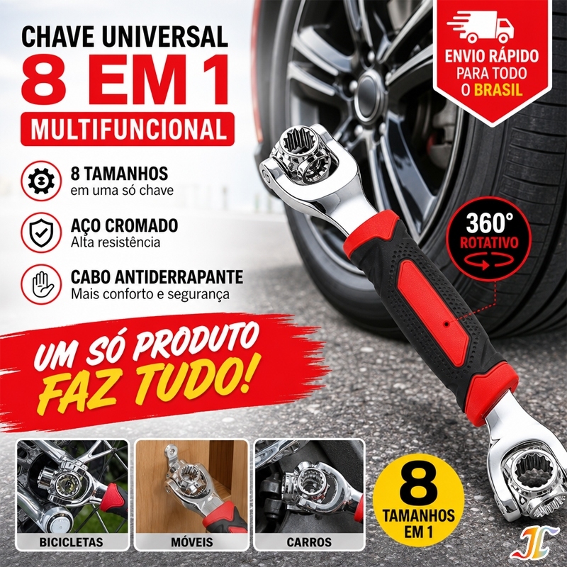 Chave Multifuncional 48 em 1 com Soquete Universal Ferramenta Rotativa 360° para Mecânica Automotiva GTBS
