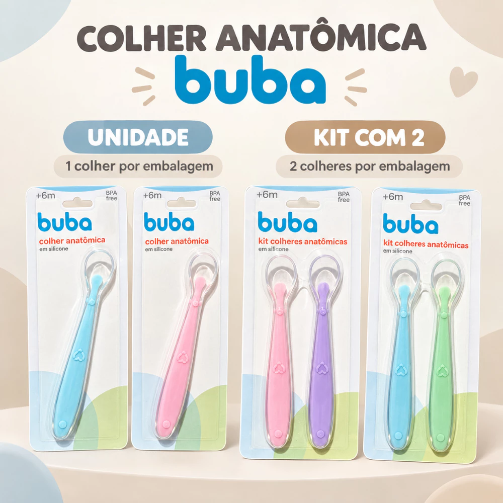 Colheres Anatômicas Buba em Silicone Macio Introdução Alimentar Papinha Bebê