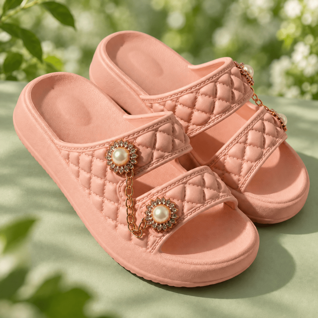 Papete Feminina Sandália Plataforma Flat Slide Confortável Leve Casual Luxo Elegante com Detalhes em Strass Feminino