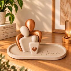 Escultura Decorativa Família com Bandeja Home | Enfeite Moderno para Sala e Aparador