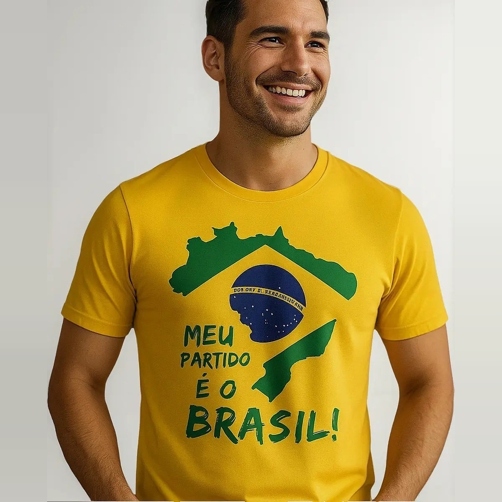 Camiseta Meu Partido é o Brasil Patriota Mapa do Brasil Unissex Masculina Feminina 100% Algodão Estampada