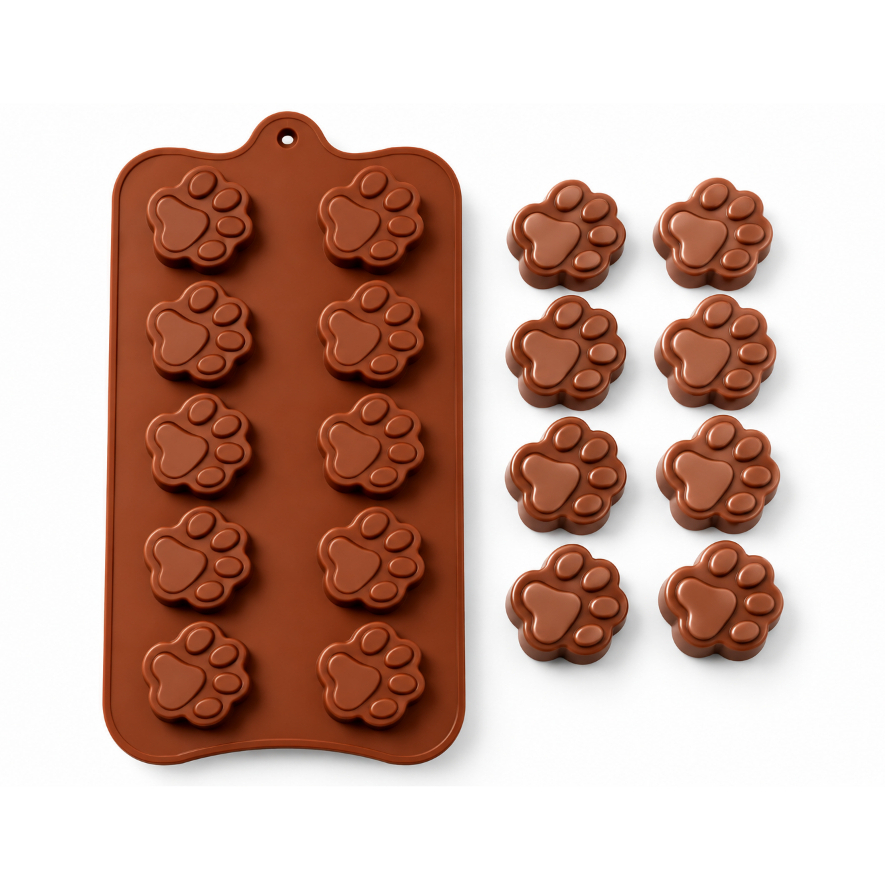 Forma em Silicone Antiaderente Para Chocolate Doces e Bombons Molde Patas Cachorro (FT467)