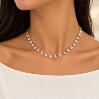 Colar Chocker Prata 925 Feminino Zircônias Ponto De Luz