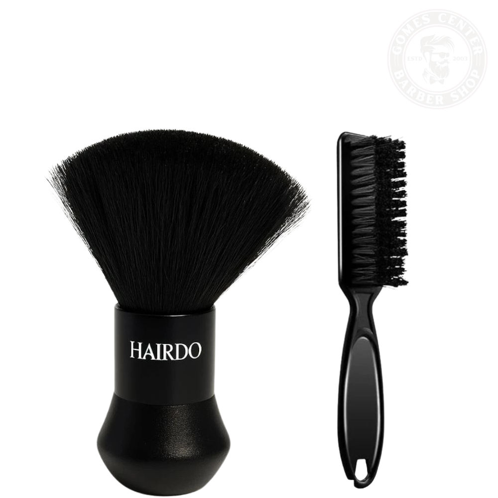 Kit Espanador Macio Bolinha + Escovinha de Disfarce Preta Profissional Barbeiro Cabelo
