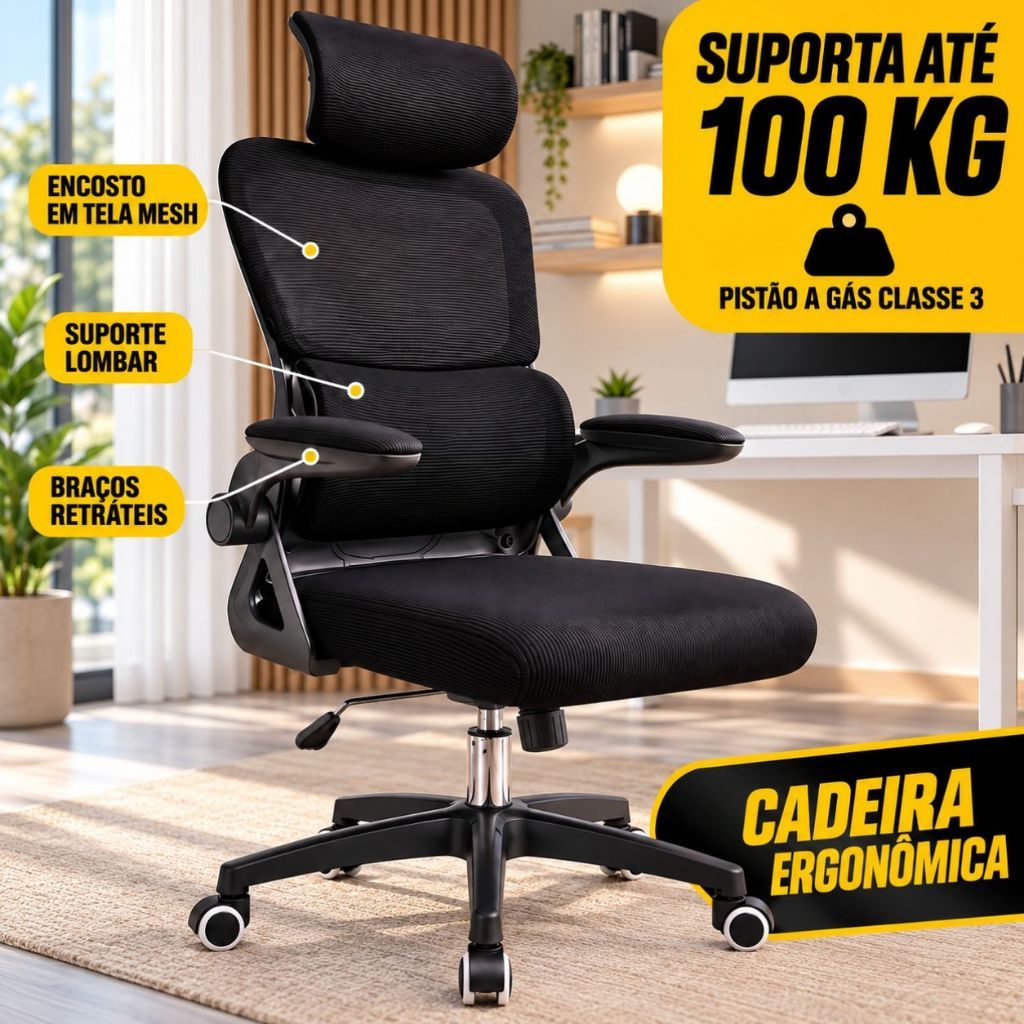 Cadeira Escritorio Giratoria Ergonomica Branca Preta Cinza Confortável Ajustável Lombar Profissional