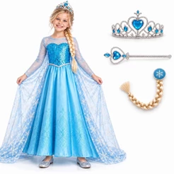 Fantasia Vestido Infantil Elsa Frozen Com Capa E Acessórios Festa Hallowen Crianças