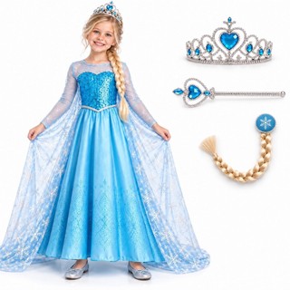 Fantasia Vestido Infantil Elsa Frozen Com Capa E Acessórios Festa Hallowen Crianças
