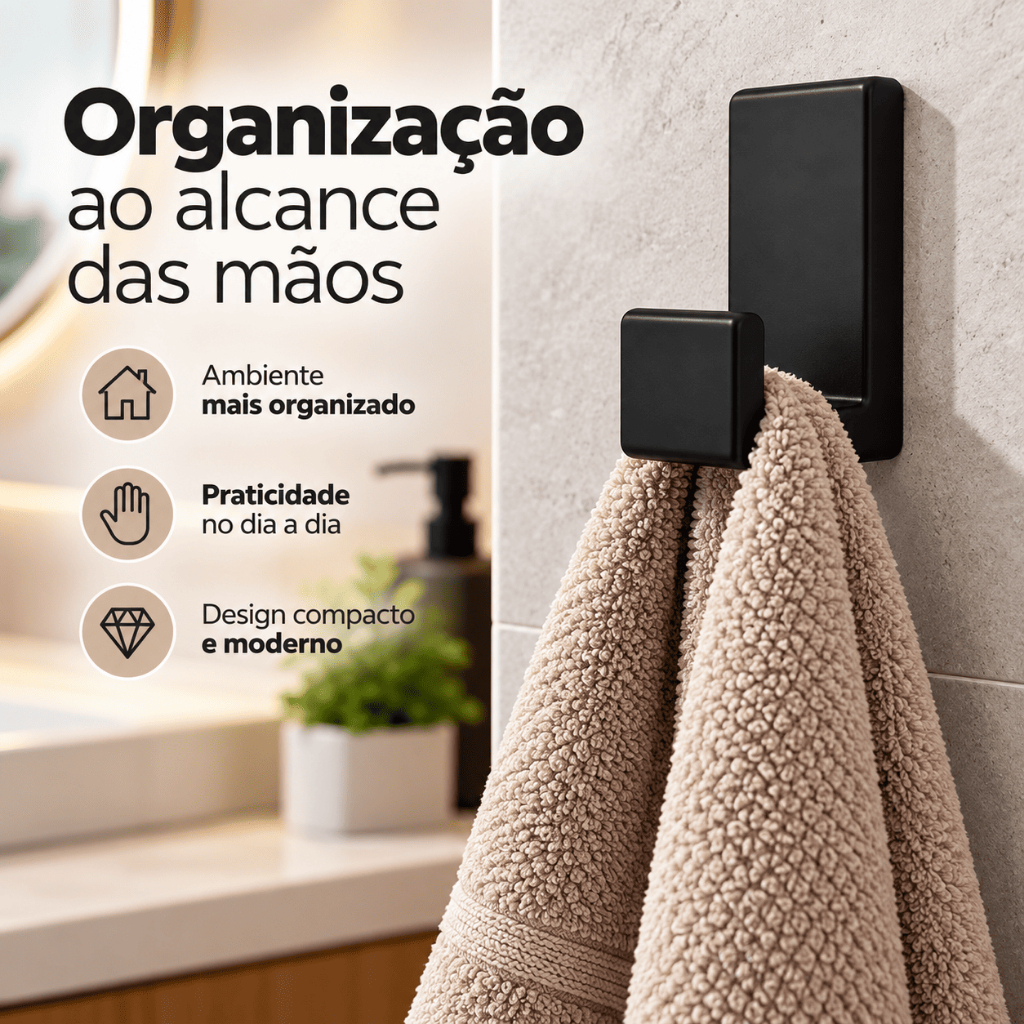Kit Gancho Parede Porta Toalha Sem Furo Cabide Organizador Banheiro Cozinha Pano de Prato Liso — imagem 2 de 2