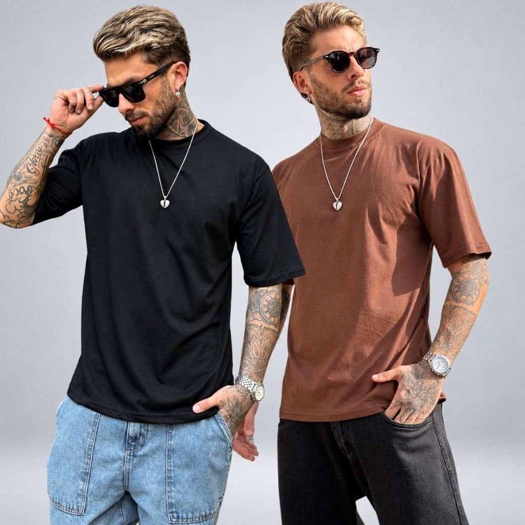 Kit 2 Camiseta Oversized Streetwear Masculina 100% Algodão Padrão Americano