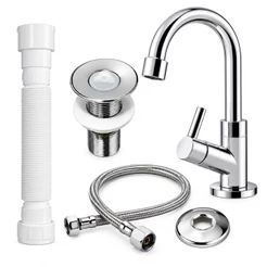 Kit Torneira para Lavatório/Banheiro Cromado + Válvula + Sifão + Engate