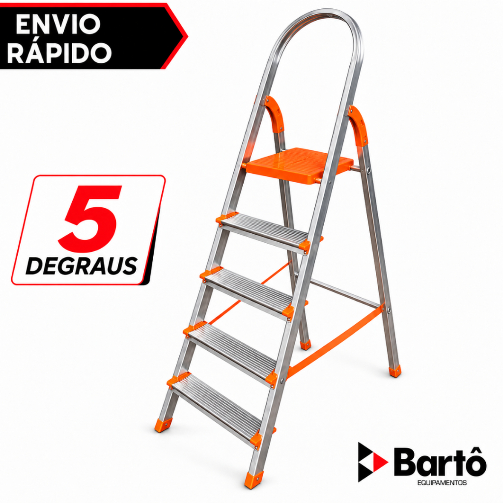 Escada de alumínio 5 degraus residencial Reforçada Resistente EDS005 Agata