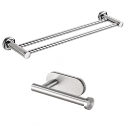 Kit Porta Papel Higiênico e Toalheiro Duplo Aço Inox Banheiro Moderno CHEF D