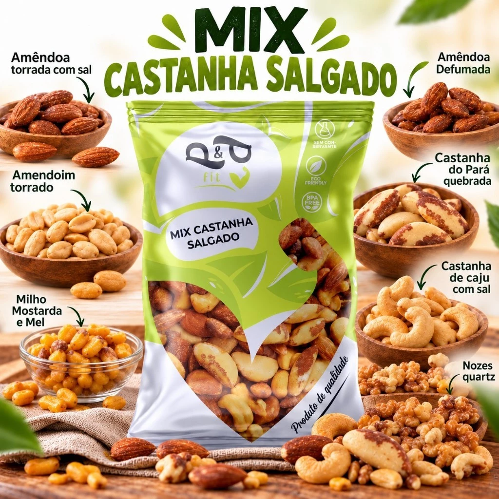 Mix de Nuts Salgado com Castanha de Caju, Amendoa Defumada, Milho torrado mostardal e mel castanha do pará — imagem 1