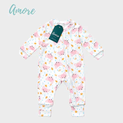 Macacão de Bebê Amore Vira Pé com Ziper Raposinha Rosa 100% Algodão