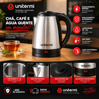 Chaleira Elétrica Unitermi Atacama 1,8 Litro 127Volts Inox Café e Chá