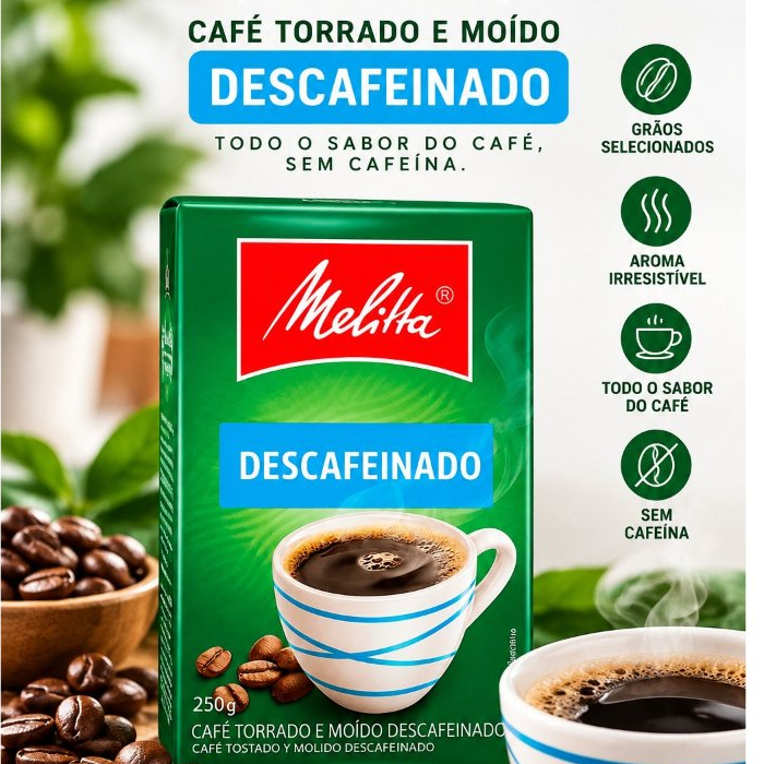 Café Descafeinado Melitta 250g – Sem Cafeína | Oferta