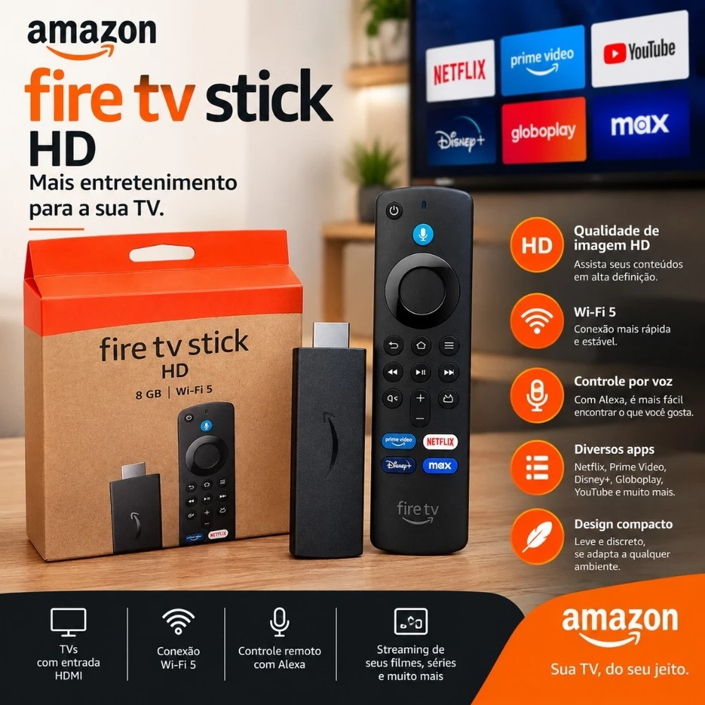 Amazon Fire Stick TV Alexa Comando de Voz Original - Preto