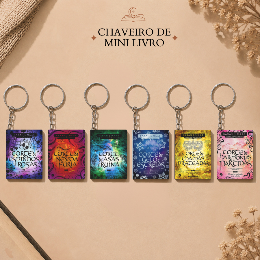 Chaveiro de Mini Livro - CORTE DE ESPINHOS E ROSAS l | Presente literário