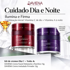 DAVIENA Kit Creme Facial Dia e Noite Anti Idade Hidratante Firmador Retinal Colágeno Vitamina C 2 Cremes