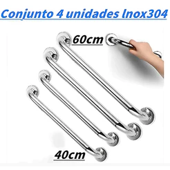 4 peças Barra de Apoio para Banheiro de 40+60 cm em Aço Alça de Segurança para Uso Interno/Externo SS4
