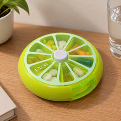 Porta Comprimidos Giratório de Plástico Verde 9cm Lyor Organizador de Remédios Portátil com Compartimentos Utilidades
